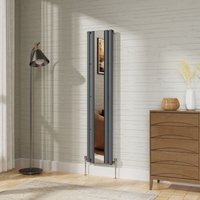 NRG Vertical Radiator Single Oval Column Central Heating Radiator with Mirror Anthracite 1800 x 380mm