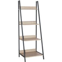 Oak Black Metal Ladder Shelving Unit 4 Tier Display Stand Book Shelf Wall Rack