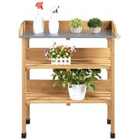 Yaheetech - Potting Bench 3-Tier Outdoor Potting Table with hook Fir Wood,Natural Wood - wood