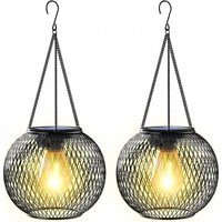 Outdoor Solar Lantern IP65 - 2 Hanging Metal Lights - Garden, Courtyard, Balcony - Energy Efficient Decoration A+++