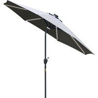 Outsunny - 2.7m Garden Parasol Summer Shelter w/ led Solar Light Crank Tilt Grey