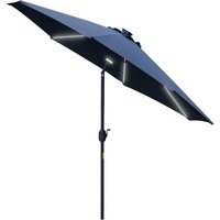 Outsunny 2.7m Garden Parasol Summer Shelter w/ LED Solar Light Crank Tilt Blue