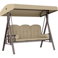 Outsunny 3 Seat Garden Swing Chair Patio Steel Swing Bench w/ Cup Trays Brown