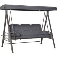 Outsunny 3 Seat Garden Swing Chair Patio Steel Swing Bench w/ Cup Trays Grey