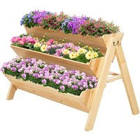 Outsunny - 3 Tier Wooden Garden Raised Bed Plant Bed with Clapboard and Hooks