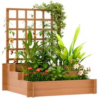 Outsunny - 3 Tier Wooden Garden Planters with Trellis for Vine Climbing Plants