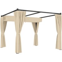 Outsunny - 3 x 3(m) Pergola with Retractable Roof and Curtains Khaki