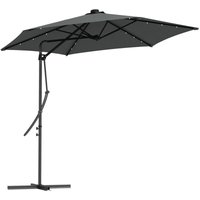 Outsunny - 3(m) Cantilever Garden Parasol Umbrella w/ Solar led and Cover Grey
