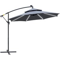 Outsunny 3(m) Cantilever Parasol Hanging Banana Umbrella w/ lights Grey