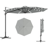 Outsunny - 3(m) Cantilever Parasol Patio Sun Umbrella w/ Base Solar Lights Grey