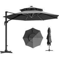 Outsunny 3(m) Cantilever Roma Parasol with LED Solar Lights, Crank and Tilt Dark Grey