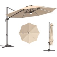 Outsunny - 3(m) led Cantilever Parasol Outdoor with Base Solar Lights Brown