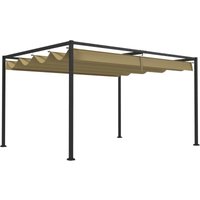 Outsunny - Metal Pergola Gazebo Patio Sun Shelter Retractable Canopy Khaki 4x3m