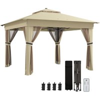 Outsunny - 3x3(m) Pop Up Gazebo w/ Solar-Powered led Lights Curtain Netting Khaki