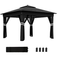 Outsunny - 3x3(m) Pop Up Gazebo w/ Solar-Powered led Lights Curtain Netting Black