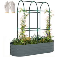 Outsunny 4 x 2 x 4.6ft Galvanised Raised Garden Bed with Trellis, Dark Grey