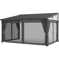 Outsunny 4.3 x 3 m Garden Pergola with Netting Curtains, Lean to Pergola