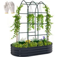 Outsunny 5 x 3 x 6ft Galvanised Raised Garden Bed with Trellis, Dark Grey