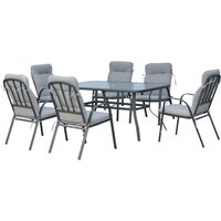 Outsunny - 7 PCs Garden Dining Set w/ Umbrella Hole and Cushion Black