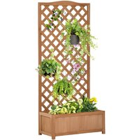 Outsunny - Garden Wooden Planter Box with Trellis Flower Raised Bed Brown