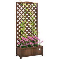 Outsunny - Garden Wooden Planter Box with Trellis Flower Raised Bed Dark Brown