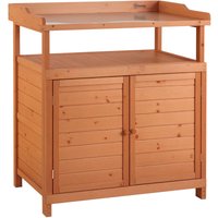Outsunny 2 In 1 Potting Bench Table w/ Storage Cabinet and Galvanized Table Top