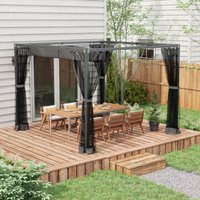 Outsunny - Pergola with Retractable Roof and Netting, Dark Grey 3 x 3 m