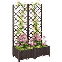 Outsunny Plastic Planter Box with Trellis, Vegetable Planter w/ Drain Plugs