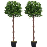 Outsunny - Set Of 2 3FT/4FT Artificial Bay Laurel Topiary Fake Tree w/ Pot Indoor Outdoor 4FT