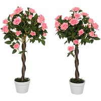 Outsunny - Set of 2 90cm Artificial Rose Tree, Fake Decorative Plant, Pink