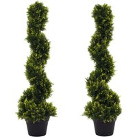 Outsunny - Set Of 2 90cm/3FT Artificial Spiral Topiary Trees w/ Pot Fake Plant