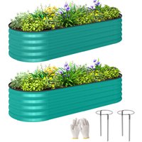 Outsunny Set of 2 Raised Beds for Garden with Metal Plant Stakes, Green