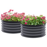 Outsunny Set of 2 Raised Garden Bed Metal Planter Box with Safety Edging Grey