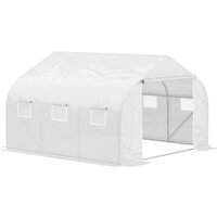 Outsunny - Walk-In Polytunnel Greenhouse w/ Roll Up Door Windows, White 445 x 299 x 205cm