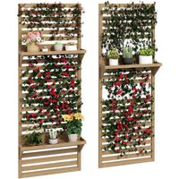 Outsunny - Wall Mounted Plant Stands Set of 2 with Shelves and Slatted Trellis Natural