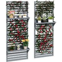 Outsunny - Wall Mounted Plant Stands Set of 2 with Shelves and Slatted Trellis Grey