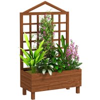 Outsunny Wooden Garden Planters with Trellis for Vine Climbing Plants Brown