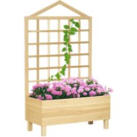 Outsunny Wooden Garden Planters with Trellis for Vine Climbing Plants, Natural
