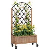 Outsunny Wooden Raised Bed, Outdoor Planter Box w/ Metal Trellis