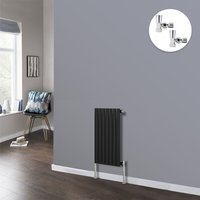 Oval Column Radiator Designer Panel Radiators Bathroom Central Heating Black with Angled Manual Pair of Valves 600x413mm Horizontal Single