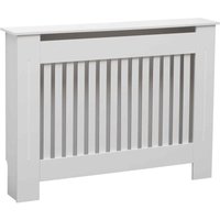 Oypla - Medium White Wooden Slatted Grill Radiator Cover mdf Cabinet