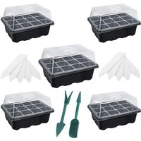 Linghhang - 5 Pack Black Seed Tray Mini Seed Tray Greenhouse Vegetable Garden for Seedlings 12 Holes with Planting Tools and Plant Labels
