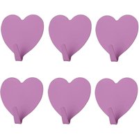 Linghhang - 6 Pack Heart Shape Decorative Wall Hooks, (Purple) Strong Adhesive Stainless Steel Wall Hook for Home Kitchen Bathroom Office