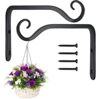 Pack of 2 black wall-mounted hanging hooks, metal wrought iron hanging basket brackets, hanging basket support for bird/plant/lantern/wind chimes