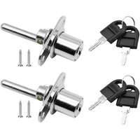 Memkey - Pack of 2 drawer locks with key for furniture, piston lock for filing cabinets, display cases, diameter 16 mm, length 61 mm (silver)