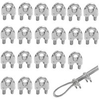 Pack of 20 Steel Cable Clamps 5mm, 304 Stainless Steel Cable Clamps, Rust Resistant, Good Grip, for Cables Up to 5mm Diameter (M5)