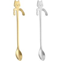 Odipie - Pack of Cat Coffee Spoons, Cat Tea Spoons, Dessert Spoons, Stainless Steel, Cat Hanging Design, for Tea, Milk, Coffee, Dessert, Drink,