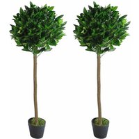 Leaf - Pair of 120cm (4ft) Plain Stem Artificial Topiary Bay Laurel Ball Trees