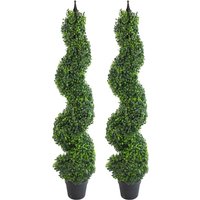 Leaf - Pair of 120cm (4ft) Tall Artificial Boxwood Tower Trees Topiary Spiral Metal Top