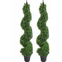 Pair of 120cm (4ft) Tall Artificial Boxwood Tower Trees Topiary Spiral Metal Top